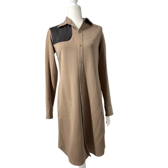 Vintage Ralph Lauren Collection Runway Button Up Midi Shirt Dress Patch Leather - Picture 8 of 16